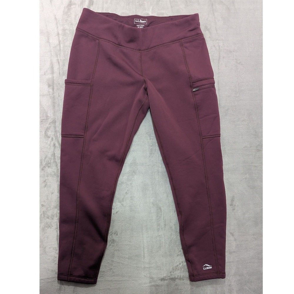 L.L.Bean Fleece Lined Leggings Womens‎ M PET Visibility Burgundy Pockets Thermal